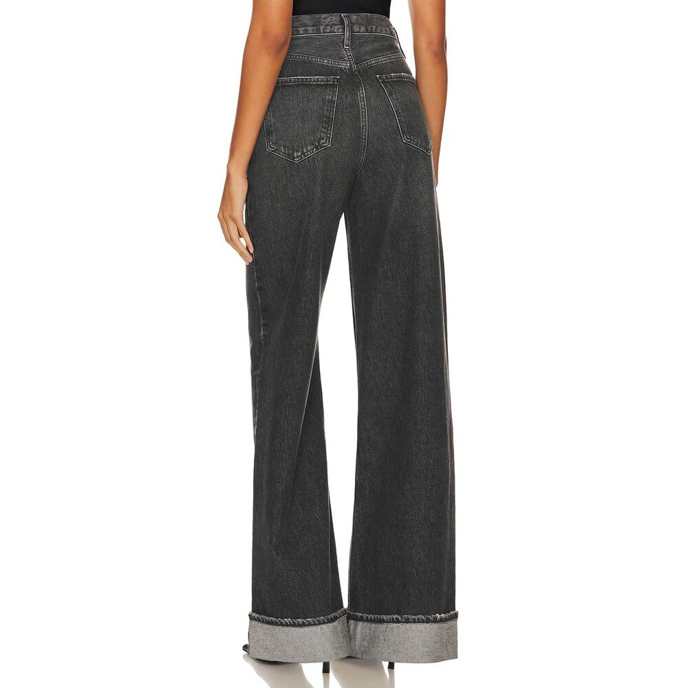 AGOLDE Dame Jean High Rise Wide Leg Size 32 Ditch Black Cuffed Jeans - Picture 8 of 12